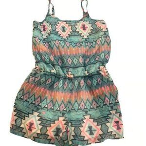 Tolula Teal Aztec Pattern Shorts Jumper Romper Size Med GUC #M-002